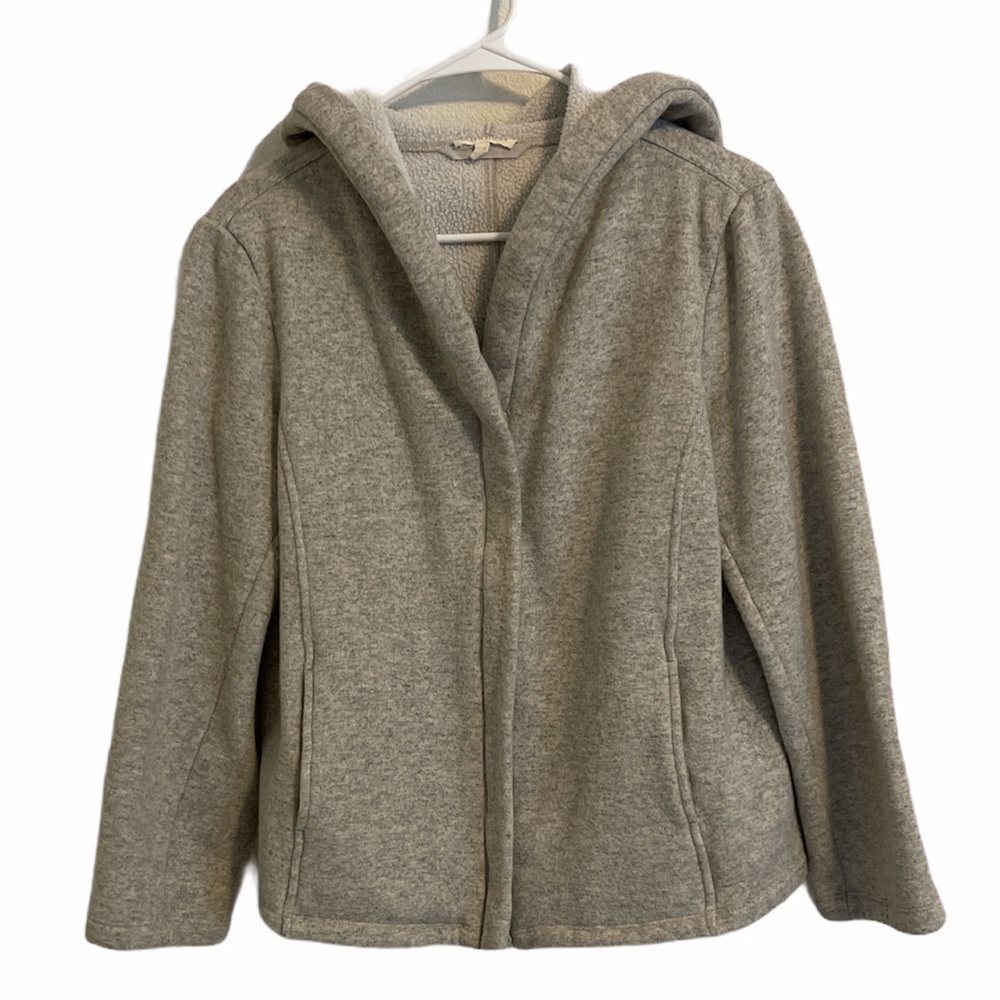 EILEEN FISHER Hooded Gray Wool Sweater Jacket
